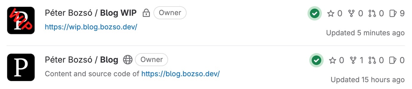 Screenshot of two GitLab projects